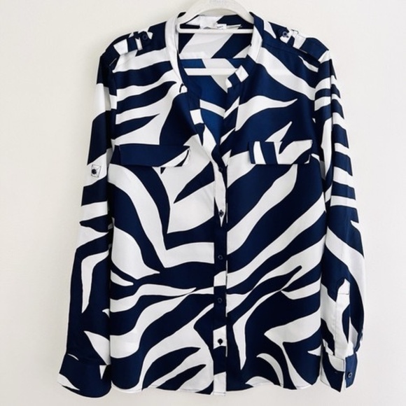CALVIN KLEIN  Navy Blue Zebra Long Sleeve Size  XL - Picture 1 of 1